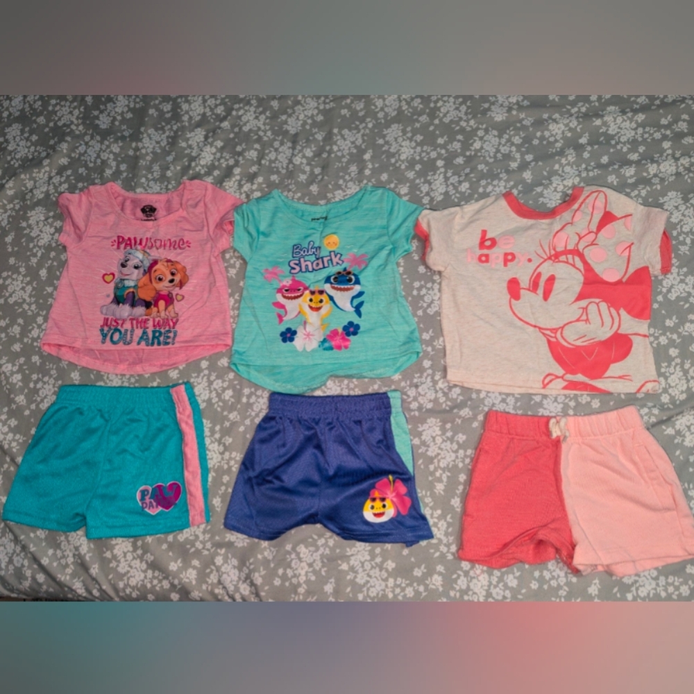 Baby Shark and Minnie Mouse Kids Pajama Set - Blue, Pink, Cream